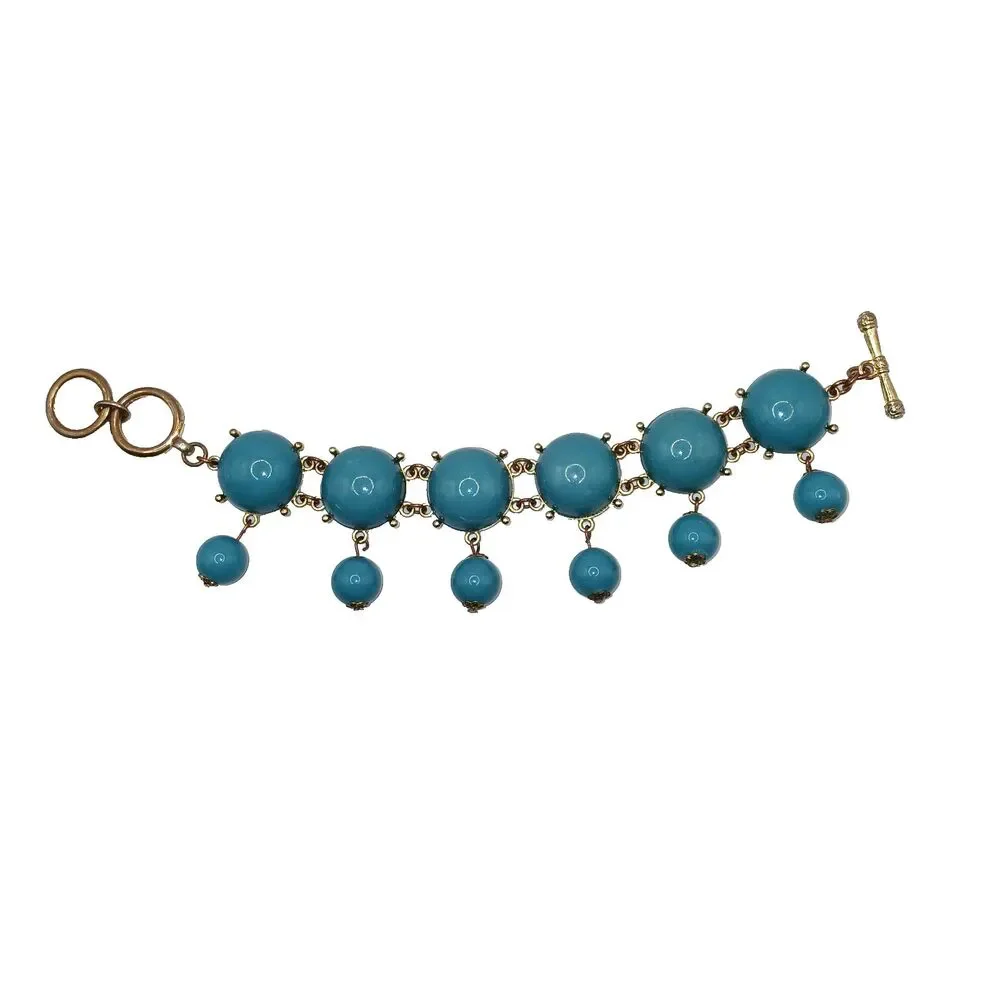 Faux Turquoise Link Bracelet Silver Tone Boho Style Fits up to 8 inches